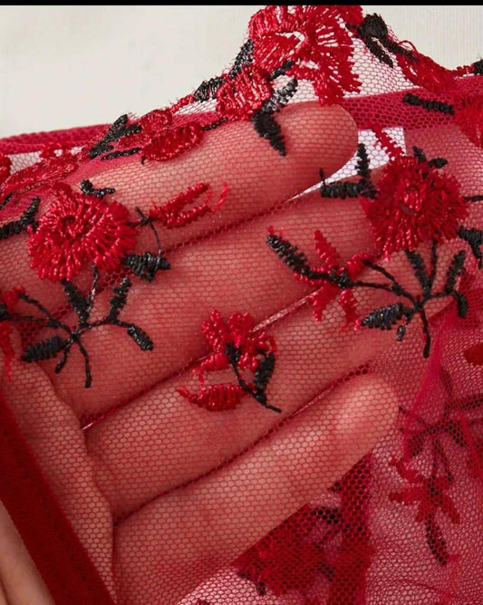 floral embroidered corset lingerie set