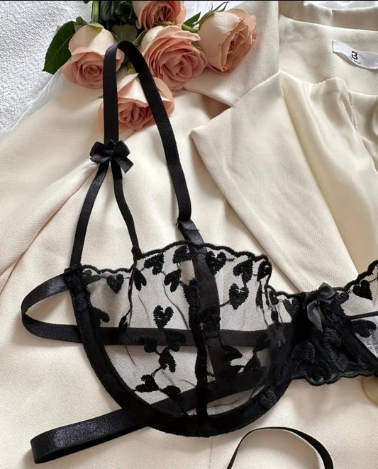 black embroidered lace 2 piece set