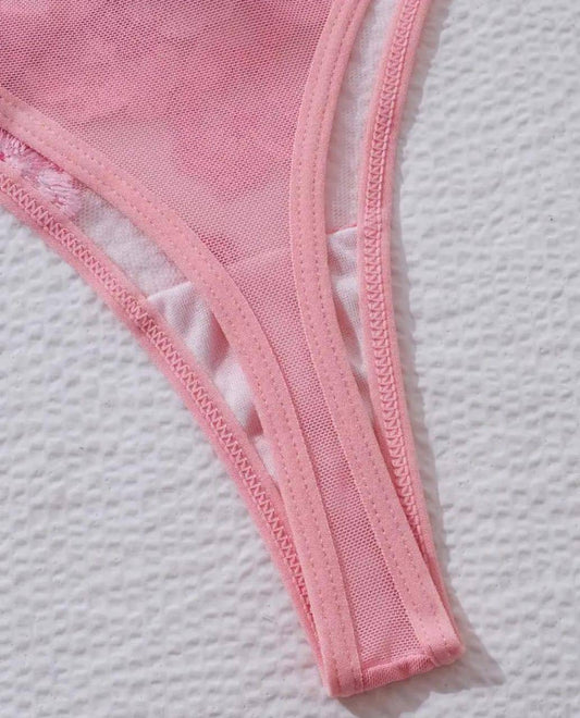 Pink bustier embroidered lingerie set