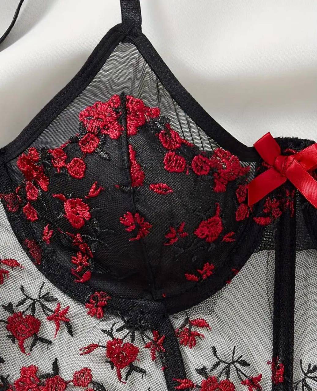 floral embroidered corset lingerie set