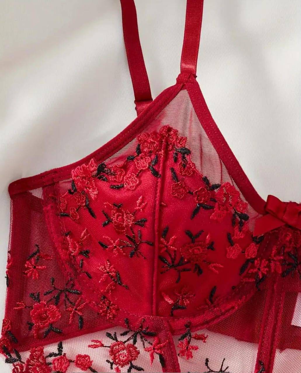 floral embroidered corset lingerie set
