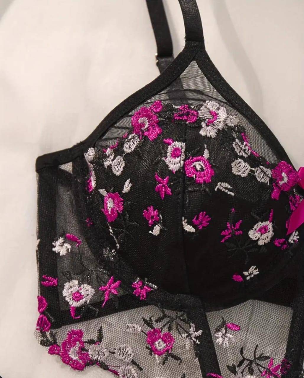 floral embroidered corset lingerie set