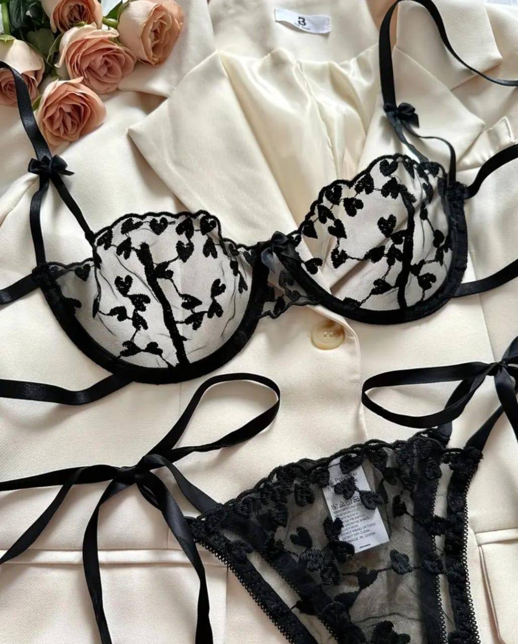 black embroidered lace 2 piece set