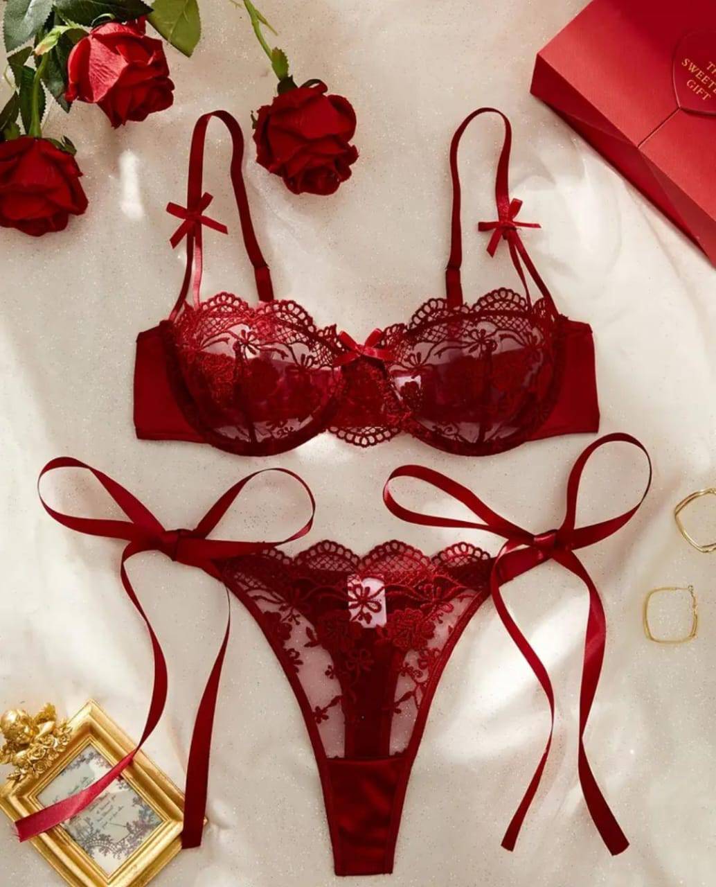 lace bow strap set 2 piece
