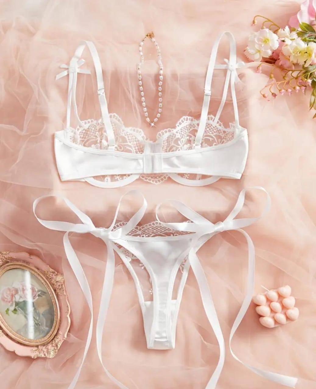 lace bow strap set 2 piece