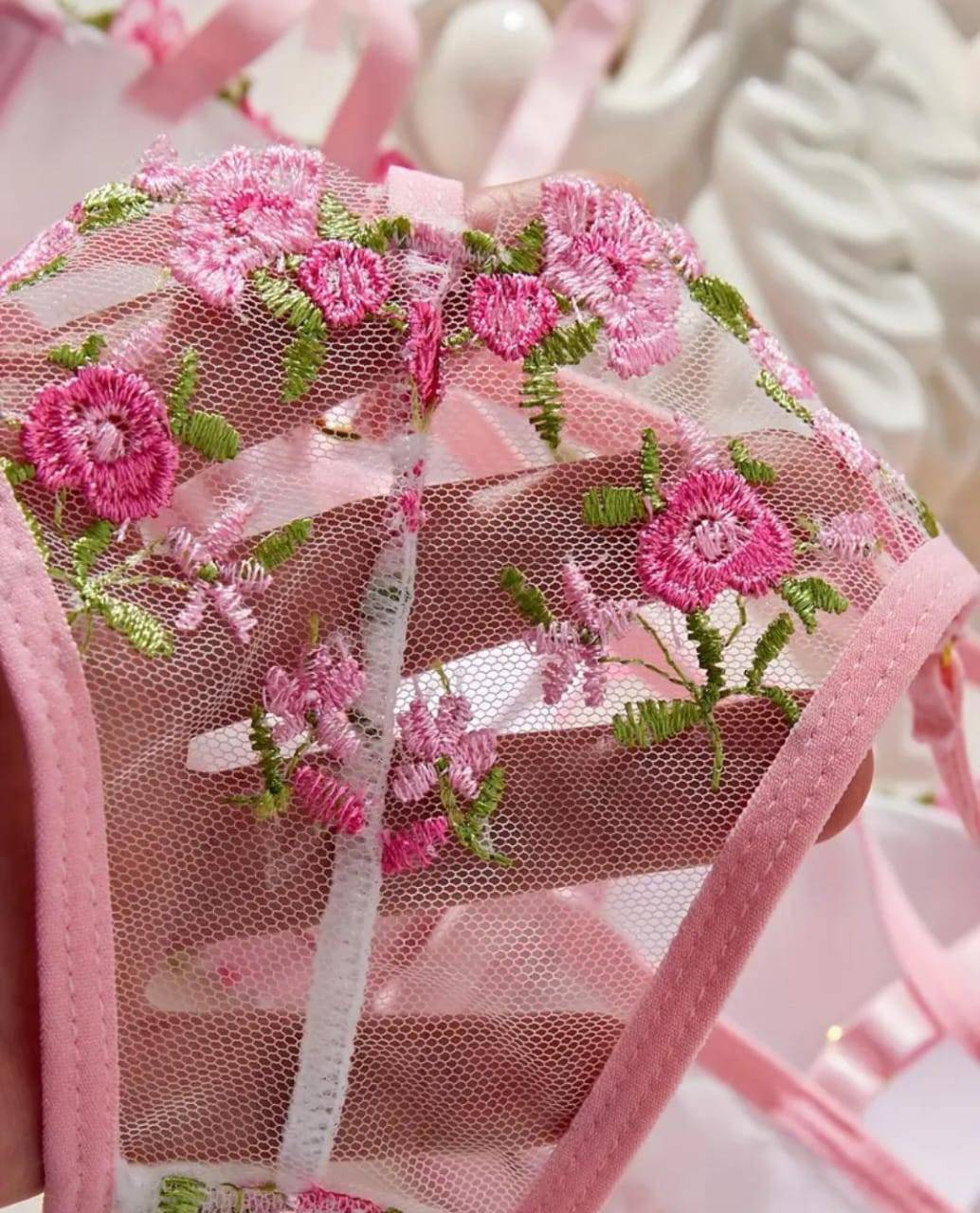 embroidered floral lingerie set 2 piece