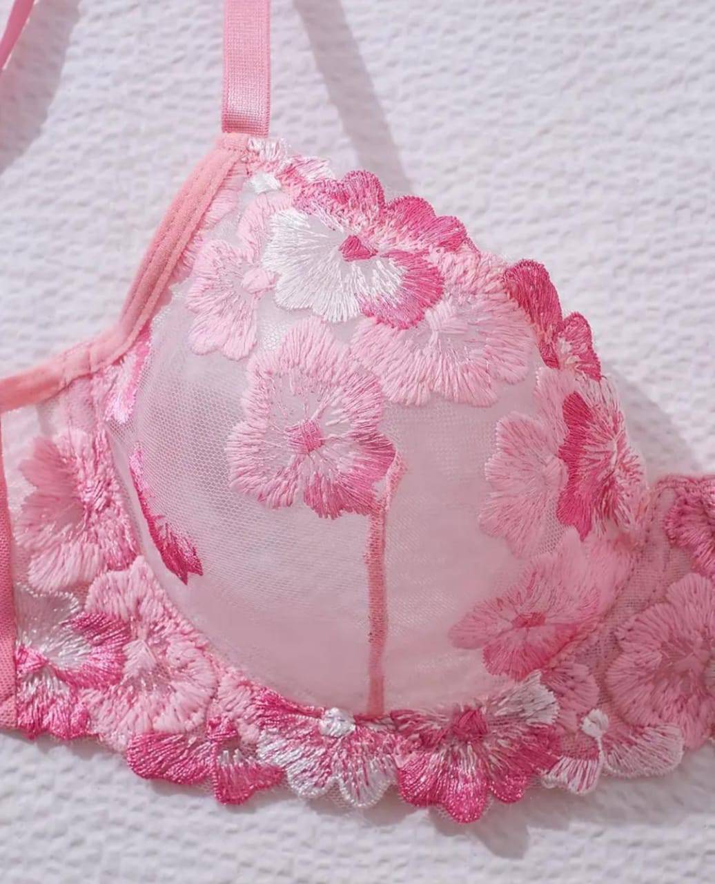 Pink bustier embroidered lingerie set